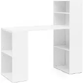 Wohnling Schreibtisch WL5.692 mit Regal 120 x 120 x 53 cm Weiß Matt Holz Modern Schreibtischregal Ablagefächer PC Tisch Computertisch mit Ablage