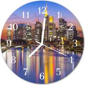 Tulup Glasuhr Wanduhr Küchenuhr Echt-Glas 30fi cm Skyline mehrfarbig