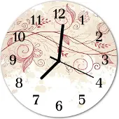 Tulup Glasuhr Wanduhr Küchenuhr Echt-Glas 30fi cm Blume Kunst beige