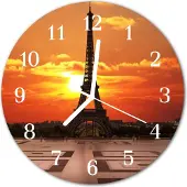 Tulup Glasuhr Wanduhr Küchenuhr Echt-Glas 30fi cm Eiffelturm orange