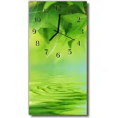 Tulup Glasuhr Wanduhr Küchenuhr Echt-Glas 30x60 Blätter Wasser Grün