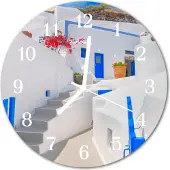 Tulup Glasuhr Wanduhr Küchenuhr Echt-Glas 30fi cm Santorin weiß