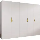 MEBLE KRYSPOL Schrank 250x202x52 cm mit Kleiderstange, 5xTür, SANDI, Weiß, Griff Gold