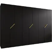 MEBLE KRYSPOL Schrank 300x202x52 cm mit Kleiderstange, 6xTür, ANDREW, Schwarz, Griff Gold