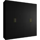 MEBLE KRYSPOL Schrank 200x202x52 cm mit Kleiderstange, 4xTür, BARI, Schwarz, Griff Gold