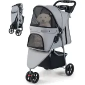 Northix Faltbarer Haustierbuggy mit verstellbarem Verdeck, Grau