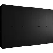 MEBLE KRYSPOL Schrank 300x202x52 cm mit Kleiderstange, 6xTür, PARMA, Schwarz, Griff Schwarz