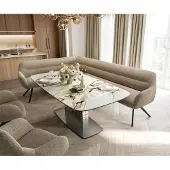 DELIFE Esszimmerbank Taya-Flex 285x190 cm Bouclé Schlamm Kreuzgestell kantig Schwarz Taschenfederkern Rechts