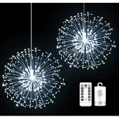 Lapamax 2 Stück Feuerwerk Lichterkette Batteriebetrieben, Weihnachtsbeleuchtung mit Fernbedienung, Weihnachtsdeko, Kaltweiß