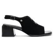 MACIEJKA Elegante schwarze Ledersandalen mit 5 cm Absatz und verstellbarer Schnalle