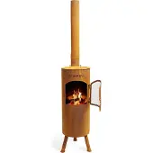 Bonfeu BonGiano LP Rost - Terrassenofen - Feuerstelle mit Funkenschutz für entspannte Abende - Feuersäule Outdoor - Terrassenkamin mit Grillrost - Gartenofen aus hochwertigem Cortenstahl - 30x30x153cm