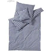 Elegante Perkal Bettwäsche Kariert Quadro 135x200 cm + 80x80 cm Marine