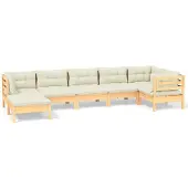 vidaXL 7-tlg. Garten-Lounge-Set mit Creme Kissen Massivholz Kiefer