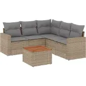 vidaXL 6-tlg. Garten-Sofagarnitur mit Kissen Beige Poly Rattan