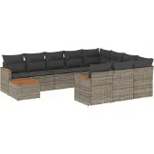 vidaXL 11-tlg. Garten-Sofagarnitur mit Kissen Grau Poly Rattan