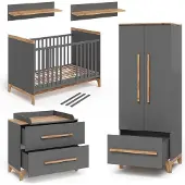 VitaliSpa Babymöbel-Set Babymöbel Set MALIA Grau Eiche, (5-St., 5-er Set)