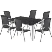 Mojawo 7tlg Alu Gartenmöbel Gartengarnitur 150x90cm Stapelstuhl Textilen