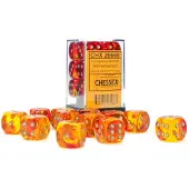 Chessex Würfel Gemini translucent rot-gelb/gold D6 16mm Set 12 Stück