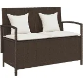 vidaXL Gartenbank mit Stauraum und Kissen Braun Poly Rattan