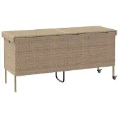 vidaXL Gartentruhe mit Rollen Beige 160x55x75 cm Poly Rattan