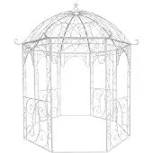 CLP Rosenpavillon aus Eisen Leila, Gartenpavillon im Jugendstil nostalgisch, Rankhilfe pulverbeschichtet für Kletterpflanzen und Rosen antik weiß
