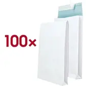 Mailmedia 100 fadenverstärkte Faltentaschen mit Steh-/Klotzboden B4 140 g/m2 ohne Fenster weiß, 25x35.3 cm