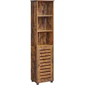 Vasagle Badezimmerschrank, Hochschrank, Badschrank, 3 offene Fächer, 2 verstellbare Einlegeböden hinter der Tür, Aufbewahrungsschrank, für Badezimmer, Flur, Küche, Wohnzimmer, vintagebraun BBK160X01