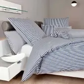 Janine Streifen-Bettwäsche modern classic dunkelblau Bettbezug einzeln 200x220 cm - blau