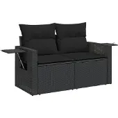 vidaXL 4-tlg. Garten-Sofagarnitur mit Kissen Schwarz Poly Rattan