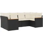 vidaXL 6-tlg. Garten-Sofagarnitur mit Kissen Schwarz Poly Rattan