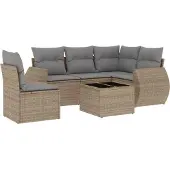 vidaXL 6-tlg. Garten-Sofagarnitur mit Kissen Beige Poly Rattan