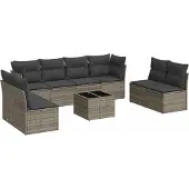 vidaXL 9-tlg. Garten-Sofagarnitur mit Kissen Grau Poly Rattan