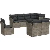 vidaXL 9-tlg. Garten-Sofagarnitur mit Kissen Grau Poly Rattan