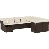 vidaXL 10-tlg. Garten-Sofagarnitur mit Kissen Braun Poly Rattan