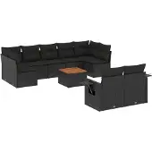 vidaXL 10-tlg. Garten-Sofagarnitur mit Kissen Schwarz Poly Rattan
