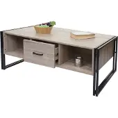 MCW Couchtisch MCW-A27b, Beistelltisch Wohnzimmertisch, 3D-Struktur, 45x110x60cm MVG-, Metall Eiche-Optik