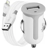 EKO , Pack Ladegerät für Zigarettenanzünder 1A mit Lightning MFi-Kabel 1m, Weiß