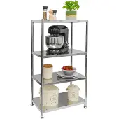 Shelfr 4 Ebenen Edelstahl Regal - 61x36x113 Schwerlastregal bis 60kg Metallregal Küche