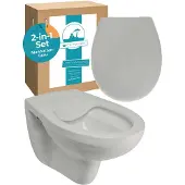 Calmwaters Spülrandloses Wand WC im Set in Manhattan-Grau, Tiefspüler mit WC Sitz aus Urea-Duroplast mit Absenkautomatik, 99000191