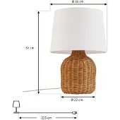 LINDBY Lirenda Tischleuchte, natur/weiß, Rattan, Höhe 52 cm - , Lirenda, Holz, für Wohnzimmer, Stoff / Textil, Boho