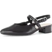 Gabor Slingpumps , Damen, Gr. 38, Leder, schwarz, Nappaleder, unifarben, Schuhe Slingpumps, Blockabsatz, Businessschuh mit zwei verstellbaren Schnallen