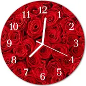 Tulup Glasuhr Wanduhr Küchenuhr Echt-Glas 30fi cm Rosen rot