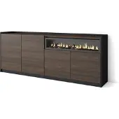 Skraut Home Sideboard, Highboard, 207x37x80cm, 4 Türen, Elektrokamin., Dunkler Eiche und Schwarz