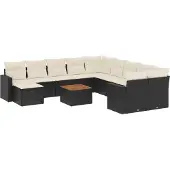 vidaXL 12-tlg. Garten-Sofagarnitur mit Kissen Schwarz Poly Rattan