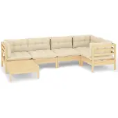 vidaXL 6-tlg. Garten-Lounge-Set mit Creme Kissen Massivholz Kiefer