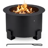 Relaxdays Feuerschale ohne Rauch, Stahl, HxØ 34x56 cm, Doppelwand-System, mit Schürhaken, raucharme Feuerstelle, schwarz