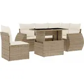 vidaXL 6-tlg. Garten-Sofagarnitur mit Kissen Beige Poly Rattan
