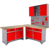 Ondis24 Werkstatt Set Ecklösung Iconic One rot Buchenplatte