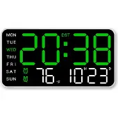 Tianpeng LED-Digital-Wanduhr, Temperatur, Datum, Woche, Schlummerfunktion, Doppelalarm, Helligkeitseinstellung, Sprachsteuerung, Schlafzimmerdekoration
