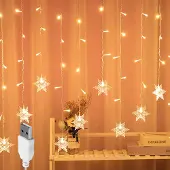 Lapamax 2er-Set Schneeflocken Lichterkette 3M 96LEDs USB Lichterkette Weihnachten Innen Deko, Warmweiß